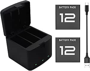 Battery for GoPro Hero 12 Black 3 Channel Dual Battery Charger Power Compatible with GoPro Hero 12 10 11 9 Black Dual Battery Charger Station