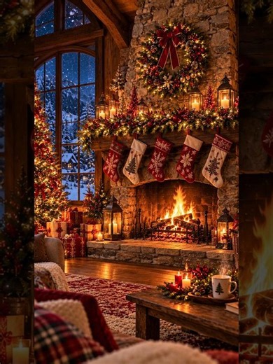 Cozy Christmas Fireplace Ambience 🔥🎄 Relaxing Crackling Fire Sounds
