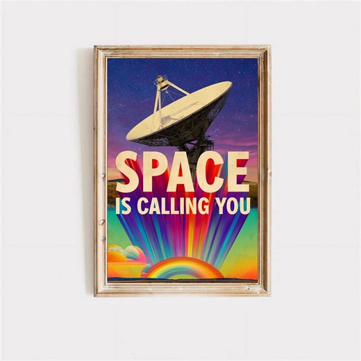 Retro Space Poster Print, Space is Calling You Art, Vintage Sci-fi Wall Decor - Etsy