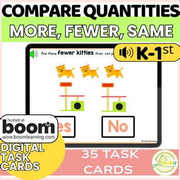 Comparing Quantities More Less Equal Digital Boom Cards Kindergarten Math