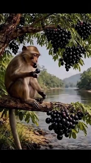 জাম গাছ থেকে জাম পেড়ে বানর ও কুমিরের বন্ধুত্ব