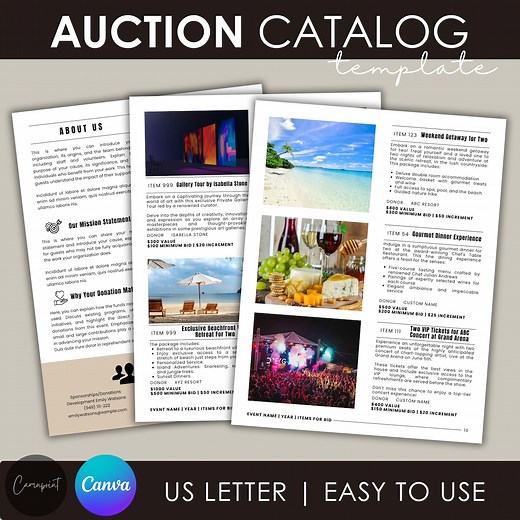 Auction Catalog Template Editable Auction Template for School Auction Item Sheet for Live Auction, Silent Auction Template Auction Printable - Etsy