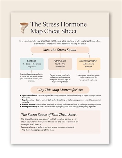 Stress Hormone Map Cheat Sheet, Stress Response Printable PDF