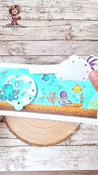 Peek a boo Slimline Card #mermaid #craftingtiktok #crafting #crafters #diy #distressoxide #paper #papercr #diy #papercrafts #ohuhumarkers #ohuhu #lawnfawn #timeforteadesigns