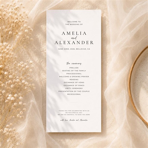 Editable Wedding Program Template | Minimal Ceremony Schedule | Neutral Wedding Timeline | Printable Order of Service - Etsy
