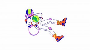 Zero gravity astronaut holding planet hand drawn 2D character animation. Spaceman in outer space cartoon doodle 4K . Cosmos exploration. Floating cosmonaut animated person handdrawn on white