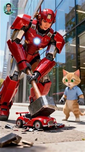 Angry Robot Smashes Cars With Cats Inside #dramatic #animation #shorts