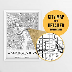 Printable Map of Washington DC, USA With Street Names - Instant Download \ City Map \ Travel Gift \ City Poster \ Road Map Print\ Street Map - Etsy