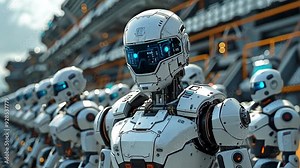 Automation industry concept in a factory with a robotic assembly line