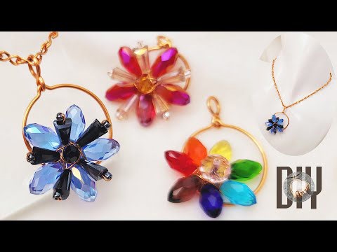 How to make flower pendant | Crystal Drops | DIY #tutorial #jewelry #copperwire 950