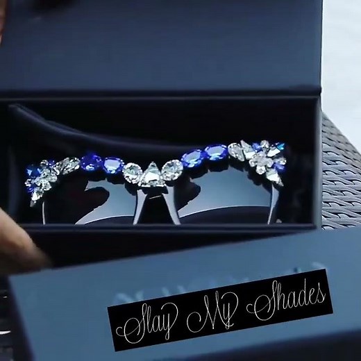 Blue bling custom luxury eyewear Slay My Shades