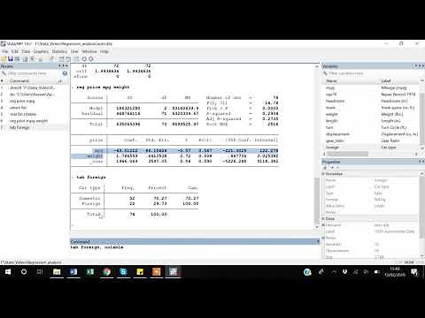 12. Regression analysis in Stata with continuous, numeric and categorical independent variables