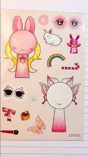 🎉🎉Kawaii Aesthetic DIY Paper Doll Sticker Sheet🥰🥰#art #like