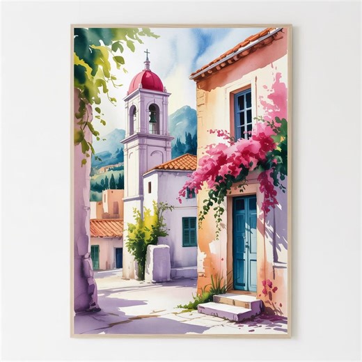 Crete Travel Poster - Watercolor Painting, Greek Wall Art - Etsy