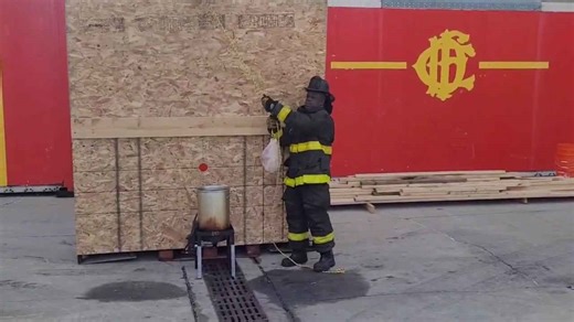 Firemen show how frying a turkey can cause a kitchen fire