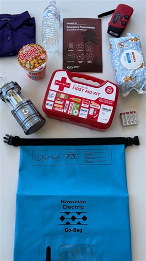 Hurricane season is here, and wildfires can happen any time! Are you prepared for an emergency? Here are some essentials in our emergency go bag: 1. Hawaiian Electric’s Handbook for Emergency Preparedness 2. A change of clothes 3. A hand crank radio 4. Water 5. A lantern 6. Disposable wipes 7. Nonperishable food 8. Batteries 9. A first aid kit For more information, visit hawaiianelectric.com/prepare Music: Saturn (Instrumental) - SZA | Hawaiian Electric