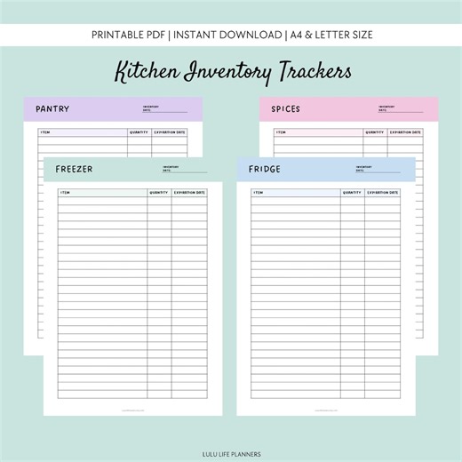 Kitchen Inventory List Printable, Freezer / Fridge /pantry / Spices, 7 Colors (A4 & Letter Sizes) (PDF) - Etsy