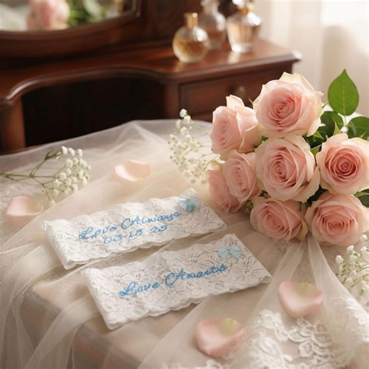 Personalized Embroidered Wedding Garter Set, Custom Something Blue Keepsake Toss for Bride - Etsy