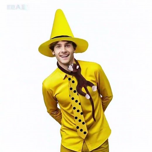 Curious George Person in the Yellow Hat Ted Costume Props Tie Hat Plush Monkey-Takerlama #Takerlama