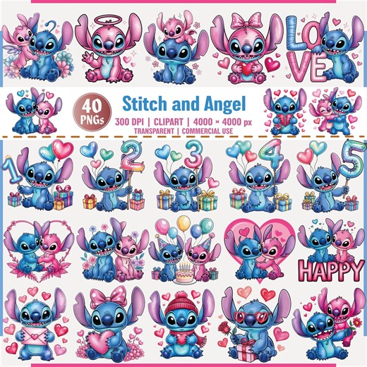 Stitch and Angel PNG Clipart Bundle Birthday Numbers Set - Etsy