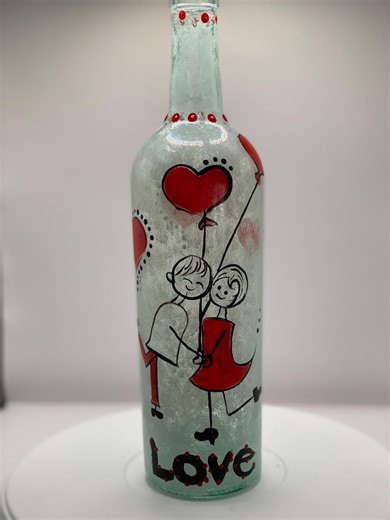 Valentine Painted Wine Bottle - Etsy