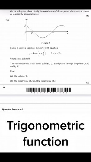 Edexcel Pure Mathematics Trigonometry problem. Find the amplitude and intercepts of the transformed trigonometric function. Notes: at x-intercepts, y = 0. When you use the inverse trigonometric functions (i.e. arcosine) you get multiple angle values. Use the angles that are in the given interval. #learnmathontiktok #Learnmath #trigonometry #xintercepts #trigonometricfunction #amplitude #cosinefunction #GCSE #GCE #ibdp