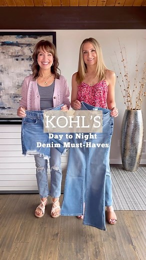 @kohls has all the denim styles you need to stay on trend this spring!🌸💗 Denim shorts are a spring/summer essential, and mine are the perfect length with just the right amount of distressing👌🏼 Julie’s split-hem jeans are so fun and they look really cool with both flats and heels!👡 • @kohls has all the pretty layers, sandals and accessories so we can style our denim from day to night!☀️✨ We love shopping at Kohl’s because we can get all the on-trend styles for less! Stretch your fashion doll