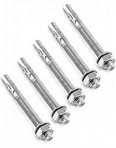 QWORK Wedge Anchor, Stainless Steel, 3/8" x 3-3/4", 5 Pcs