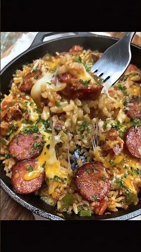 Cheesy Smoked Sausage Rice Skillet