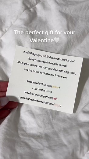 Mason Jars filled with 100 love notes for your significant other🤍 #lovenotes #couplegifts #valentinesday #fyp