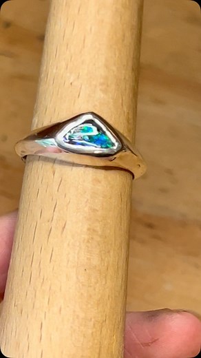Finishing a ring for my bestie 🌟💚🩵 obsessed with the flash in this magical opal, I was saving it for someone spesh 🌟 #opal #aussieopal #australianopal #mensopalring #opalsignet #opalring | byteshayla