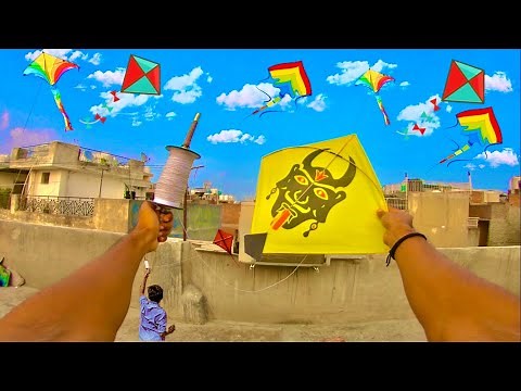 Long Kite Fighting with bull kite flying | kite fight | easy kite cut