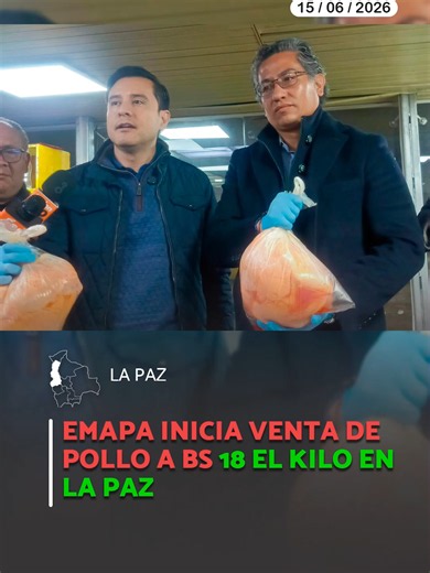 La Empresa de Apoyo a la Producción de Alimentos (EMAPA) inició la comercialización de pollo a Bs 18 el kilo, una medida que cuenta con apoyo de cooperación internacional para fortalecer el abastecimiento de este producto de primera necesidad. La venta se realiza en las sucursales de Camacho, Miraflores y Correos, además del servicio de EMAPA Móvil. La estatal informó que la oferta busca contribuir a la estabilidad del mercado y garantizar el acceso de las familias a pollo a precio accesible. Pe