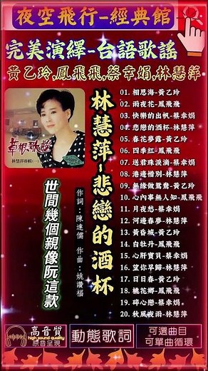 #林慧萍 #悲戀的酒杯 #完美演繹 #台語歌謠 #經典選輯 #黃乙玲,#鳳飛飛,#蔡幸娟,#林慧萍 詞：陳達儒 曲：姚讚福