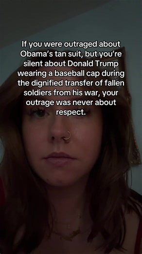 If you were outraged about Obama’s tan suit, but you’re silent about Donald Trump wearing a baseball cap during the dignified transfer of fallen soldiers from his war, your outrage was never about respect. #fyp #xyzbca #viralvideo