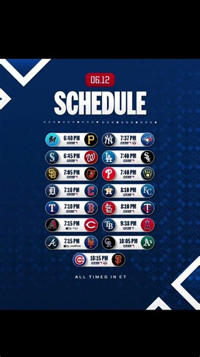 Major league baseball schedule of games for June 12 ￼