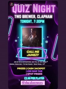 TONIGHT 7:30pm! 🔺Campest Quiz in Town with ‘Call me Jamezy’ 🔺 🔸general knowledge 🔸picture rounds 🔸music round 🔸spot prize mini game 🍻£50 bar tab 💰cash jackpot 🎁 spot prizes 👉 Book your team table: https://www.the2brewers.com/london/12-07-2023/pub-quiz | The Two Brewers