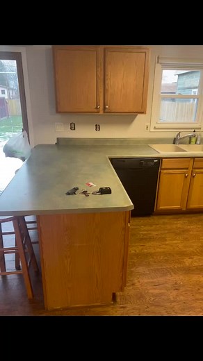 Part 1- Rust-Oleum cabinet painting from oak to black! Part 2 coming right up! #diy #cabinet #cupboard #painting #fyp #foryou #foryoupage