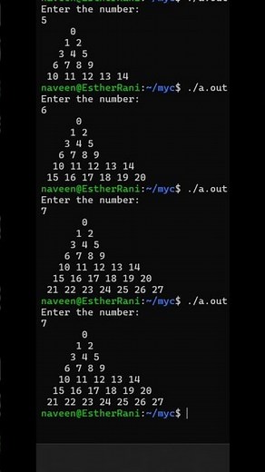 C Program Triangle Pattern With Numbers | printf Loop Trick #Shorts