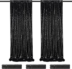 Sequin Backdrop Black Curtain 6 Panels 2ftx8ft Sparkly Party Background Drape Wedding Halloween Fabric Decoration