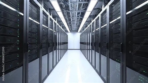 Modern Data Center Server Corridor with High-Performance Computing Infrastructure and Cloud Technology