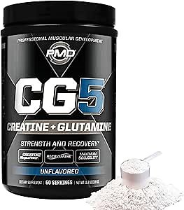 PMD Sports CG5 Premium Creatine & L Glutamine Powder, Power Recovery, Build Lean Muscle, Increase Workout Performance, Maximum Strength Pre Workout & Post Workout, Unflavored, 60 Servings