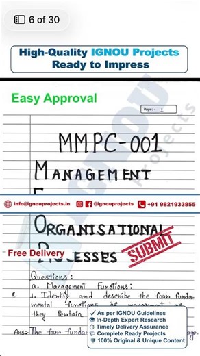 High-Quality IGNOU MBA Solved Assignments & Projects | MMPC-001 Management Functions
