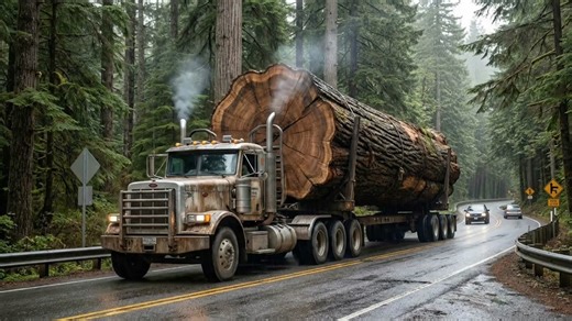 Giant Timber Log Hauling on Forest Road. giant timber • log hauling truck • forest road transport mountain logging • oversized load forestry logistics • mega machines #haulage #mountainroads #industrialengineering #heavyload #reelsvideo | Titan Creation
