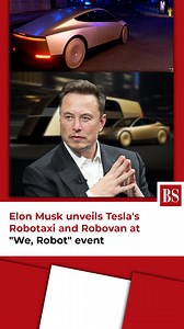 Tesla CEO Elon Musk showcased some groundbreaking innovations at the highly anticipated “We, Robot” event in Los Angeles, where he revealed futuristic robotic vehicles called Robotaxi and Robovan. Watch the video to know the exciting details about this new invention. #tesla #elonmusk #inovations #robotaxi #robovan | Business Standard