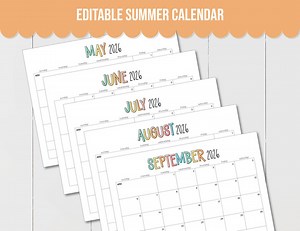 EDITABLE Summer 2026 Calendar Set Including May, June, July, August, September Calendars to Plan All Your Summer Activities - Etsy