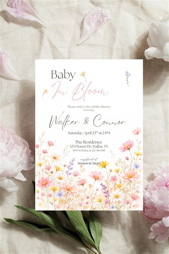 Baby in Bloom Baby Shower Invitation Template, Wildflower Garden Shower Invite, Gender Neutral Floral, Editable Canva Download - Etsy