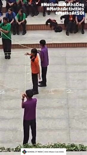 National Mathematics Day Activity by Class IX 𝐆𝐫𝐚𝐝𝐞 𝐈𝐗 students explored 𝐂𝐨𝐨𝐫𝐝𝐢𝐧𝐚𝐭𝐞 𝐆𝐞𝐨𝐦𝐞𝐭𝐫𝐲 in a dynamic way. Axes were drawn on the floor, and with 𝐫𝐨𝐩𝐞𝐬, they identified 𝐜𝐨𝐨𝐫𝐝𝐢𝐧𝐚𝐭𝐞 𝐩𝐨𝐢𝐧𝐭𝐬, formed 𝐭𝐫𝐢𝐚𝐧𝐠𝐥𝐞𝐬, 𝐥𝐢𝐧𝐞𝐬, and more, visualizing spatial positions and grasping key concepts. This interactive experience helped solidify their understanding of this key chapter in Mathematics. #soi #SchoolOfIndia #schoolofhappiness #BYBYB #BeYoursel