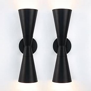 Modern Black Wall Sconces Set of 2, Up and Down Indoor Wall Sconces, Mid Century Indoor Wall Light Fixture, Hardwired Wall Mounted Lamp for Living Room, Bathroom, Bedroom, Hallway, 18 Inch