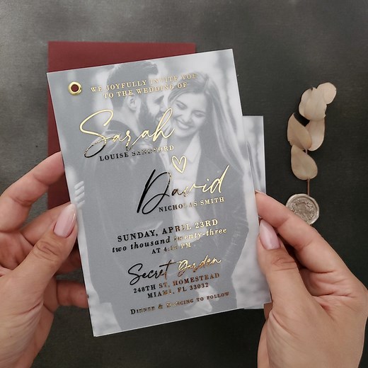 Elegant Wedding Invitations With Gold Foil and Photo Overlay: Personalized Romantic Wedding Invite - Etsy